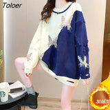 Casual Sweaters Women Korean Loose Hole Crewneck Pullover Sweater Hit Color All-match Knitted Top Autumn Winter