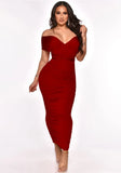Sexy Straps Sleeveless Solid Ruched Lace Up Sheath Midi