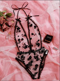 Sex Lingerie Sexy Black Mesh Perspective Tie With Hanging Neck Conjoined Women's