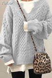 Sweater Women Fashion Chic Pullovers Sweet Basic Casual Loose Long Sleeve V-Neck Knitwear Tops Autumn Winter New