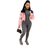 Winter Fashion Patchwork Puffer Jackets for Women 2021 Zip Up Cropped Warm Bubble Coat Winterwear Overcoat
