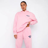 Hooded Trousers Set Printing Foamy Hip Hops Casual Women Plus Velvet