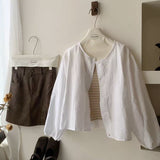 And Autumn Korean Version 2025 New Small Short-Sleeved Shirt Women With Literary And Artistic Round Collar