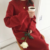 Autumn Sweater Women Dress Winter Long Sleeve Sweaters Knitted Dresses Womens Warm Loose Maxi Oversize Knitting Robe