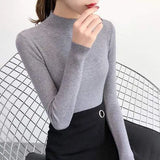 Neck Women Sweater Vintage Basic Solid Knitted Tops Casual Slim Pullover Autumn Winter Korean Tops Simple Chic Jumpers-Outfit