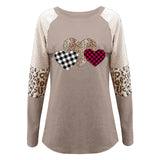Women's Valentine's Day New Long-Sleeved Splicing Hot Casual T-Shirt Round-Neck Loose