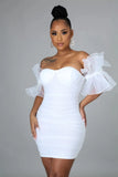 Sexy Puffed Lace Short Sleeve Off Shoulder Bodycon