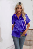 Satin Shirt Short-Sleeved Satin Button Shirt Casual Blouse Women's Stock-Outfit