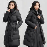 2024 New Cotton-Padded Clothes Korean Version Of The Hoodie Long Waist Show Thin Over The Knee Fashion And Thick Temperament Coat-Outfit