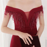 Fringe Tassels Off Shoulder Formal Mermaid Evening
