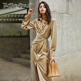Irregular Tunic Shirt Dress For Women Lapel Long Sleeve High Waist Lace Up Midi Dresses Female Fashion 2020