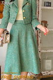 Women Office Outfit Stripe Vintage Lady Single Breasted Short Blazer Coat Suit Jacket High Waist Midi Skirt 2 Piece