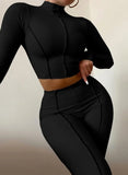 Ribbed Turtleneck Crop Top and Pants 2pc Set 618-1-Outfit