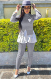 Grey High Collar Long Sleeve Irregular Top And Pant