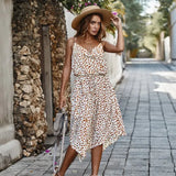 New Women Sexy Dress Beach Boho Dress Dot Dress Deep V-Neck Sleeveless Backless Summer Dress Ladies Streetwear Party
