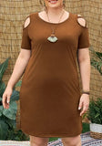 O-Neck Sleeveless Solid Hollow Out Mini Plus Size Casual