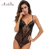 Women Sexy Bodysuit Lace Hollow Out Strap Backless V-neck Black Bodycon Female See-Through Body Romper New