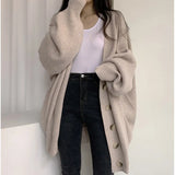 Preppy Solid Color V Neck Baggy Cardigan-Outfit