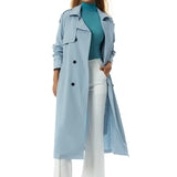Women Double Breasted Long Trench Coat Fall Winter Clothes Classic Lapel Long Sleeve Windproof Overcoat with Belt Long Overcoat-Outfit