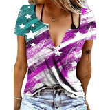 V Neck Tee Shirt Women Summer Star Printed T-Shirts Short Sleeve Loose Casual Tops Fashion Pullover Vintage