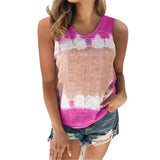 Top Women Tie Dye Print O-neck Sleeveless Tee Shirts 2021 Summer Gray Casual Harajuku Loose Top Camisole