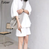 Women Sets Solid 2 Piece O-Neck Three Quarter Sleeve T-shirts Drawstring Loose Shorts Casual Stylish Korean Style Summer