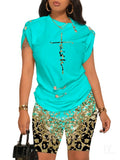 Women's Temperament Commuting Trousers Round-Neck Short-Sleeved Set In Autumn
