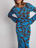 Women's Sexy Knitted Leopard Print Long-Sleeved Dress Sweater Long