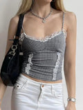 Sweet Patchwork Lace Trim Camis Top Sexy Slim Slash Neck Sleeveless Tank Tops Women 2024 Summer Fashion Streetwear Lady-Outfit