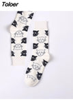 Harajuku Style Men Socks Black White Plaid Dot Cat Pattern Happy Socks New 2023 Hip Hop Combed Cotton