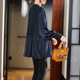 Knitted Patchwork Blouse Spring Autumn Korean Loose Women's Clothing Basic Fake Two Pieces Casual Half Open Collar