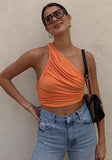 One Shoulder Pleated Party Crop