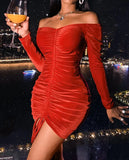 Sexy Red Off Shoulder Long Sleeve Bandage Bodycon