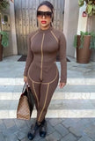 Casual Brown Tight Irregular Shirt and Pants