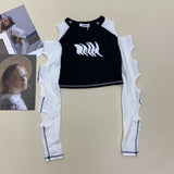 Liang Guantu 6535 Pull Frame Cotton Early Autumn New Design Sense Careful Machine Hollowed-Out Long-Sleeved T-Shirt Female Geometry-Outfit