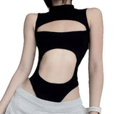 Hexing Fashion Solid Color Sexy Hollow Bodyless Collar Sleeveless Irregular Vest