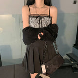 party Black Sexy Camis Women Casual Korean Style Sleeveless Y2k Crop Tops Female Elegant Party Lace Tanks Slim Spaghetti Strap