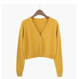 Crop Cardigan Women Korean Short Sweater Long sleeve V neck Green