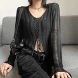 Grunge Sheer Lace Up Knitted