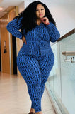 Plus Size Print Casual Blouse and Matching Pants