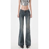 Y2K Low Waist Women Jeans High Quality American Retro Embroidered Slim Straight Micro Flare Pants women jeans-Outfit