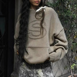 Winter Women Casual Pullover Sweater Letter Embroidery Hooded Long Sleeve Loosed 2023 Army Green Basic Streetwear-Outfit