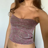 Women‘s’ Y2K Vintage Glitter Print Ruched Tube Tops Strapless Boat-Neck Wrap Chest Tank Summer Backless Bandeau Tops-Outfit