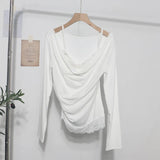 Autumn Fake Two Lace Lace Collar Folding Long Sleeves Slimming Bottom T-Shirt Top Woman