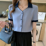 Blouses Top Femme Short Sleeve Chiffon Blouse Shirt Blouse Women Blusas Mujer De Moda 2021 Verano V-Neck Tops Women