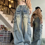 Gangao Street Vintage Overalls Girls' Autumn New Wide-Legged Jeans Loose Fashion Trousers-Outfit