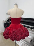 Explosion Sexy Dress 2025 New Velvet Breast Three-Dimensional Red Rose Fluffy Dress