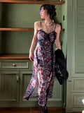 Floral Sexy Dress Women Summer Split Party Midi Dresses Female Holiday Designer Chic Korean Fashion Casual Dress