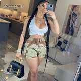 Green Camouflage Shorts 2022 Summer Pants for Women Streetwear Casual Elastic High Waisted Shorts