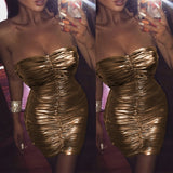 Sexy Metallic Tube Dress Gold Silver Birthday Outfits for Women Clubwear Summer 2021 Ruched Bodycon Mini Dress